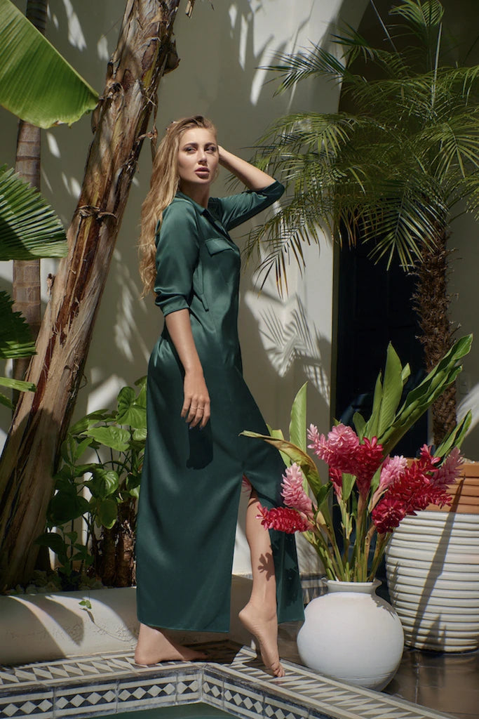 Silk Maxi Shirt Dress Amaznia / L Silk Maxi Shirt Dress Amaznia / L
