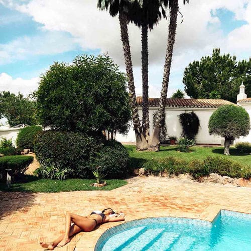 Lazy Beauty Girl lays on Pool
