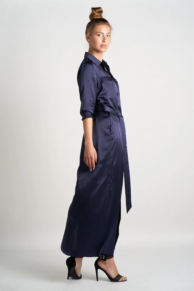 Silk Maxi Shirt DressNiue Night Sky / S Silk Maxi Shirt DressNiue Night Sky / S